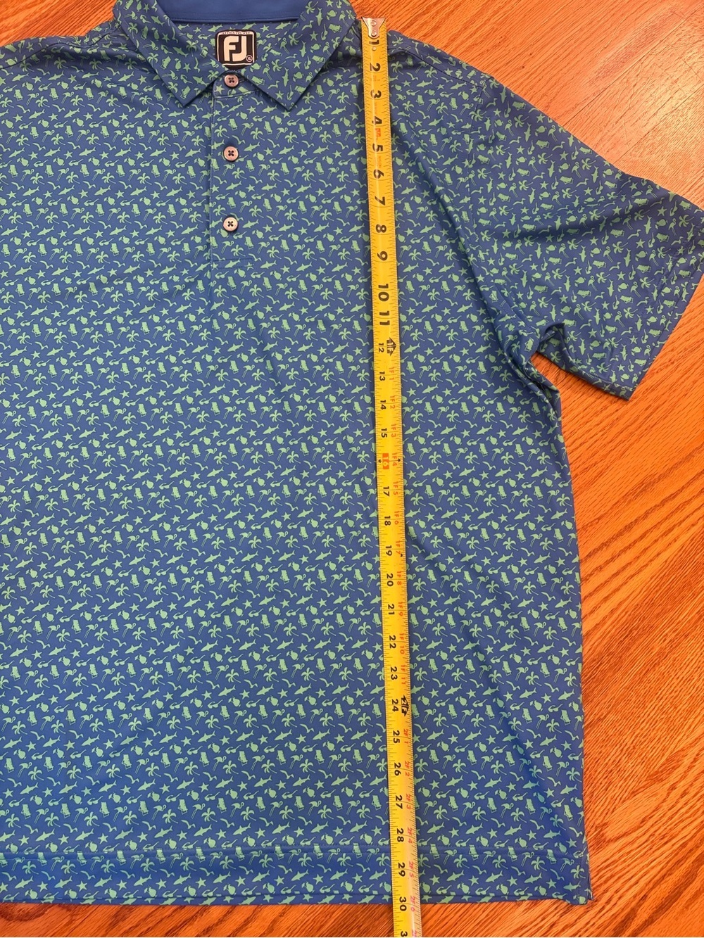 FootJoy FJ Athletic Fit XL Golf Polo Blue Green Tropical Print Performance Golf - Picture 9 of 10